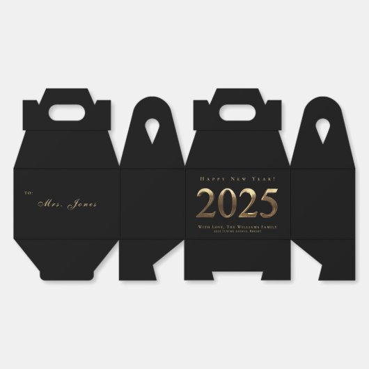 Elegantes Schwarz-Gold-Script glücklich Neues Jahr Geschenkschachtel (Ungeklappt)