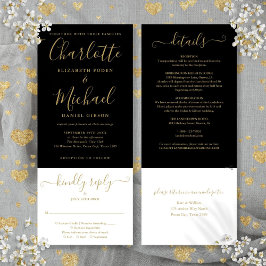 Elegantes Schwarz-Gold-Script in einer Hochzeit Einladung