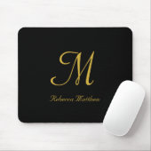 Elegantes Schwarz-Gold-Script-Monogramm Mousepad (Mit Mouse)
