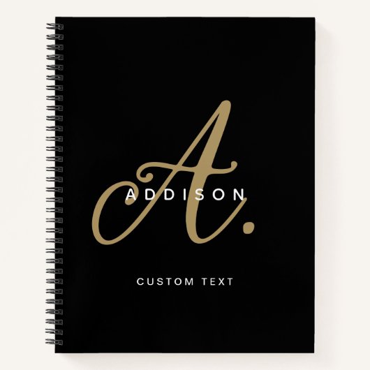 Elegantes Schwarz-Gold-Script-Monogramm Notizblock (Vorderseite)