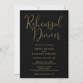 Elegantes Schwarz-Gold-Script-Probe-Dinner Einladung (Vorderseite)
