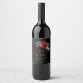 Elegantes Schwarz & Gold Script Rote Blüte Weinetikett (Vorderseite)
