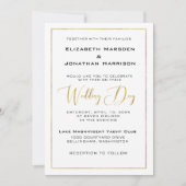 Elegantes Schwarz-Gold-Script und Grenzhochzeit Einladung (Vorderseite)