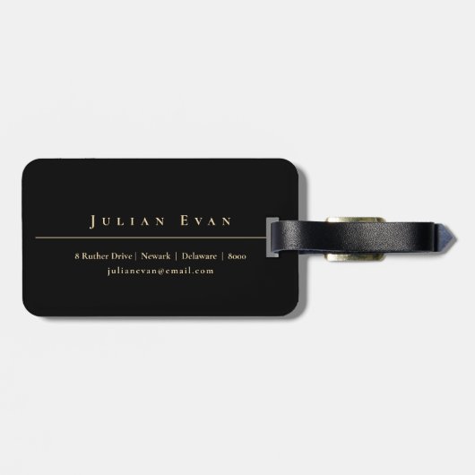 Elegantes Schwarz-Gold-Shiny-Berufliches Monogramm Gepäckanhänger (Rückseite horizontal)