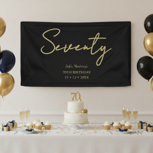 Elegantes Schwarz & Gold Siebzigster Geburtstag Ba Banner