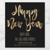 Elegantes Schwarz-Gold-Skript glücklich Neues Jahr Weinetikett (Einzelnes Label)