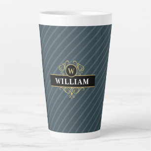Elegantes Schwarz-Gold-Streifenmonogramm Milchtasse
