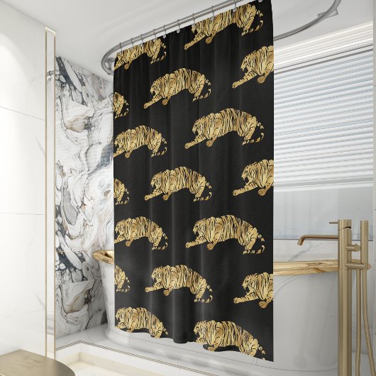 Elegantes Schwarz-Gold-Tiger-Muster Duschvorhang