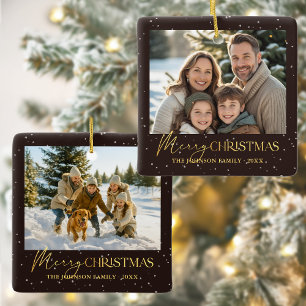 Elegantes Schwarz-Gold Typografie Weihnachtsfest F Keramikornament