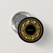 Elegantes Schwarz-Gold-Verziertes Template Button (Vorne & Hinten)