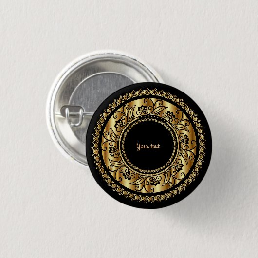 Elegantes Schwarz-Gold-Verziertes Template Button (Vorne & Hinten)
