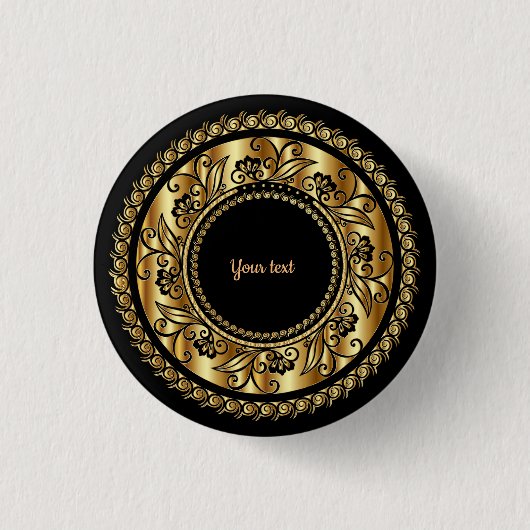 Elegantes Schwarz-Gold-Verziertes Template Button (Vorderseite)