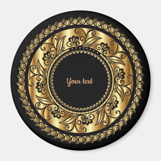 Elegantes Schwarz-Gold-Verziertes Template Magnet (Vorne)