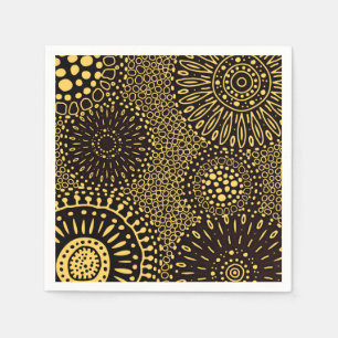 Elegantes Schwarz-Gold-Vintages Blumenmuster Serviette