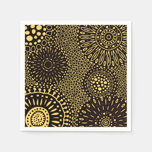 Elegantes Schwarz-Gold-Vintages Blumenmuster Serviette (Vorderseite)