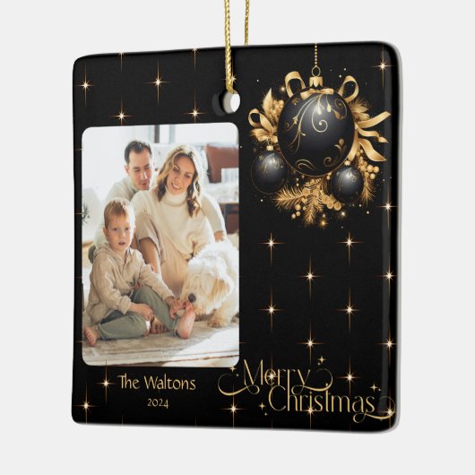 Elegantes Schwarz-Gold-Weihnachtsfest 2024 Keramikornament (Links)