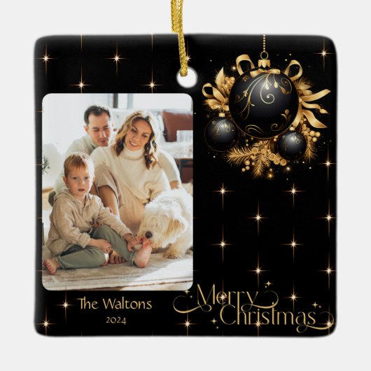 Elegantes Schwarz-Gold-Weihnachtsfest 2024 Keramikornament (Vorderseite)