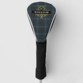 Elegantes Schwarz-Gold-Windows Kariert Mit Monogra Golf Headcover (Vorderseite)