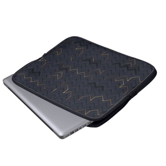 Elegantes Schwarz-Gold-Zickzack Muster - Laptop-Si Laptopschutzhülle (Vorne Knopf)