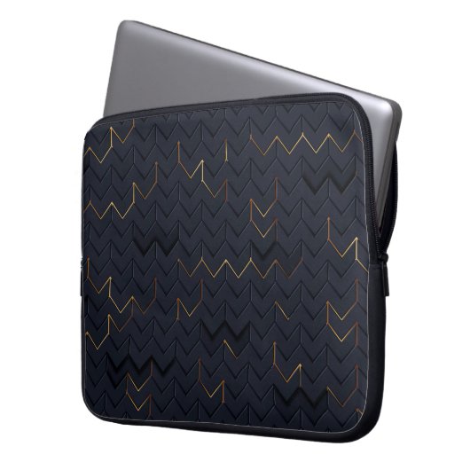 Elegantes Schwarz-Gold-Zickzack Muster - Laptop-Si Laptopschutzhülle (Vorderseite Links)