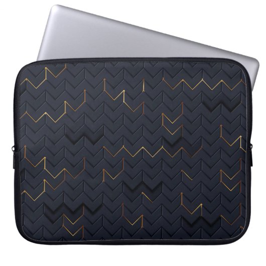 Elegantes Schwarz-Gold-Zickzack Muster - Laptop-Si Laptopschutzhülle (Vorderseite)