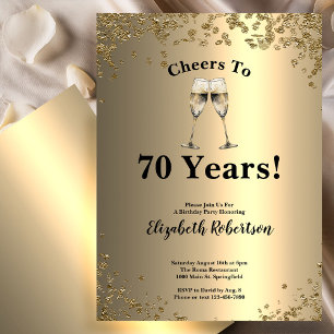Elegantes Schwarz-Gold zum 70. Geburtstag Prost Einladung