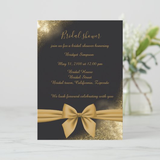 elegantes, schwarz-goldenes Brautparty Einladung (Stehend Vorderseite)