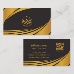 Elegantes Schwarz-Goldenes Corporate Design QR-Cod Visitenkarte