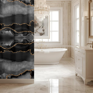 Elegantes Schwarz-Grau-Gold-Achat-Marmor-Kristall- Duschvorhang