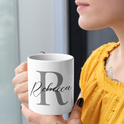 Elegantes Schwarz-Grau-Minimalistisches Monogramm Kaffeetasse