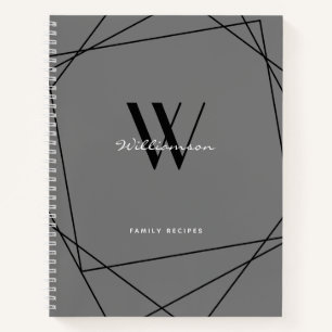 Elegantes Schwarz-Grau-Monogramm-Namensfamilie Rez Notizblock