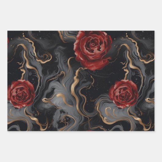 Elegantes Schwarz-Grau-Rot-Gold-Marmor-Dekoupage Geschenkpapier Set (Vorderseite 2)