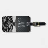 Elegantes Schwarz-Graues Blumenmuster Gepäckanhänger (Vorderseite horizontal)