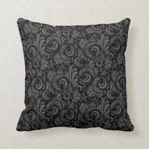 Elegantes Schwarz-Graues Blumenmuster Kissen