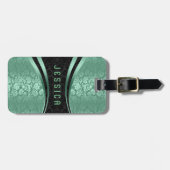 Elegantes Schwarz-Grün-Damaskus-Muster Gepäckanhänger (Vorderseite horizontal)