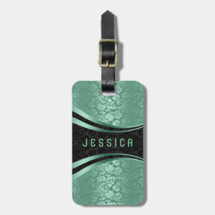 Elegantes Schwarz-Grün-Damaskus-Muster Gepäckanhänger