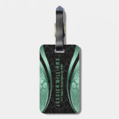 Elegantes Schwarz-Grün-Damaskus-Muster Gepäckanhänger (Rückseite vertikal)