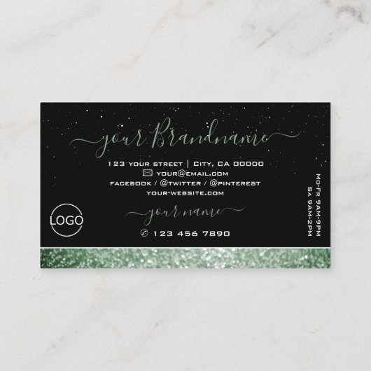 Elegantes Schwarz-Grün-Sparkle-Glitzer-Diamanten-L Visitenkarte (Rückseite)