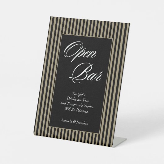 Elegantes Schwarz-Grün Streifen Offenes Bar Sockelschild (Vorderseite)