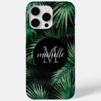 Elegantes Schwarz-Grün Tropical Palm Blätter Monog