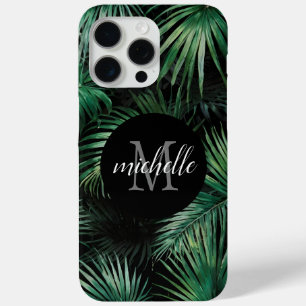Elegantes Schwarz-Grün Tropical Palm Blätter Monog Case-Mate iPhone Hülle