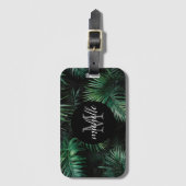 Elegantes Schwarz-Grün Tropical Palm Blätter Monog Gepäckanhänger (Vorderseite Vertikal)