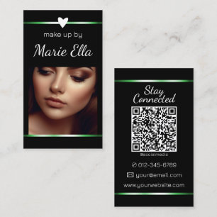 Elegantes schwarz-grünes Herz-Foto QR-Codevorlage Visitenkarte
