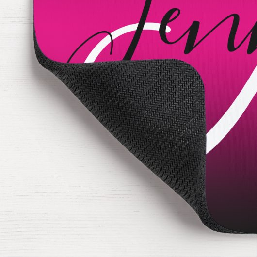 Elegantes Schwarz-Heiß-Rosa Ombre Monogramm Mousepad (Ecke)