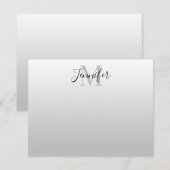 Elegantes Schwarz-Hellgrau Ombre Monogram Mitteilungskarte (Vorne/Hinten)