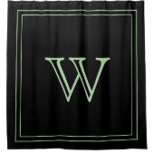 Elegantes Schwarz &Hellgrün Monogramm Initiale Duschvorhang (Vorderseite)