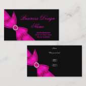 Elegantes Schwarz Hot Pink Diamond Bow Design 2 Visitenkarte (Vorne/Hinten)