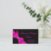 Elegantes Schwarz Hot Pink Diamond Bow Design 2 Visitenkarte (Stehend Vorderseite)