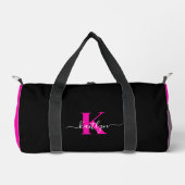 Elegantes Schwarz-Hot-Pink-Script-Monogramm Duffle Bag (Vorderseite)