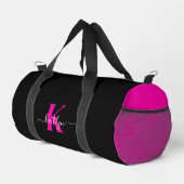 Elegantes Schwarz-Hot-Pink-Script-Monogramm Duffle Bag (Rechte Ecke)